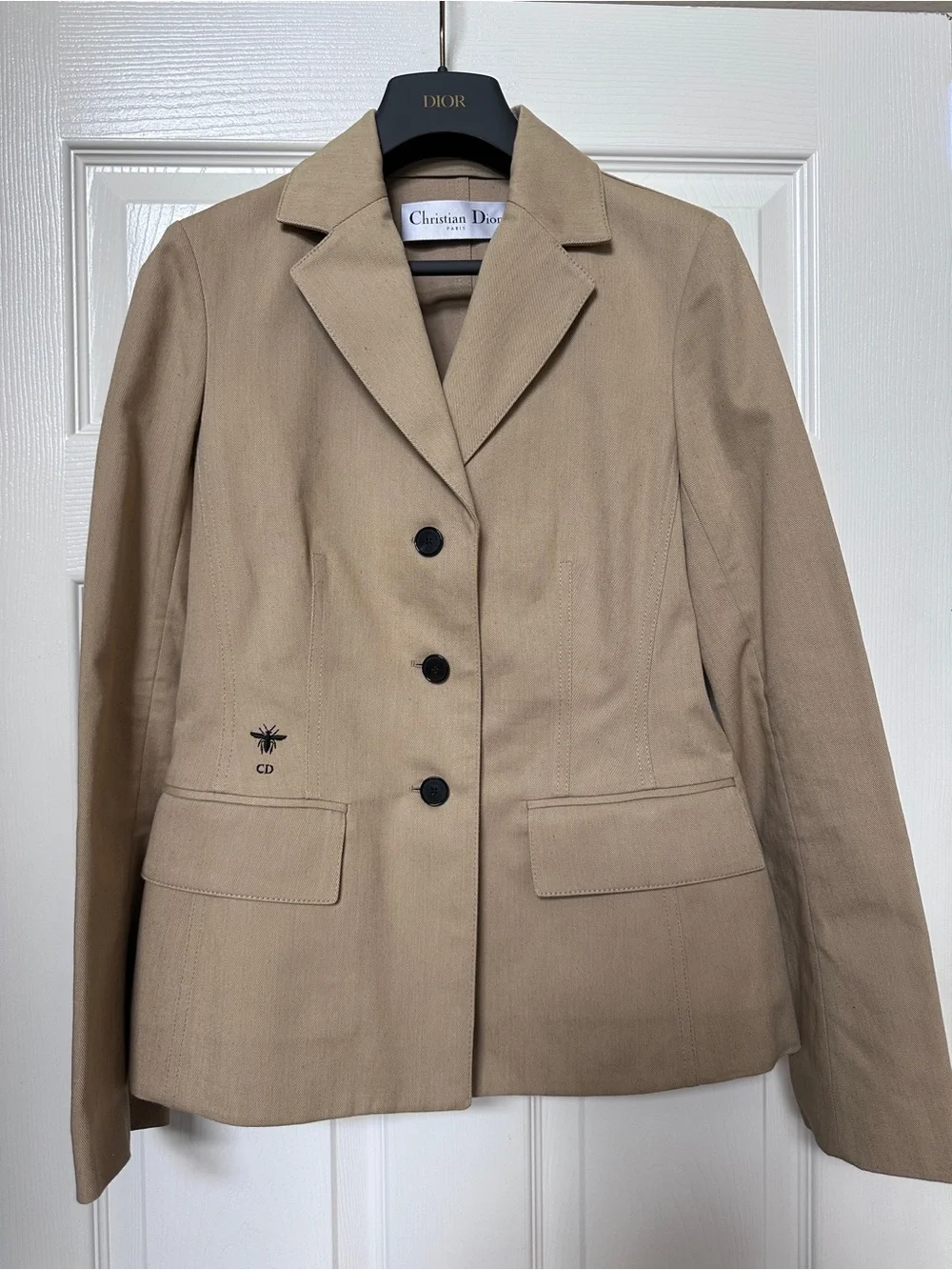 Christian Dior Bar Blazer — Beige Canvas, Bee Emblem